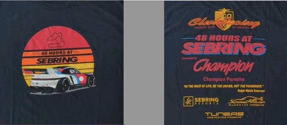 Porsche Club of America 48 Hours at Sebring T-shirt 2026 PCA Men\'s Size XL NWOT Porsche Club of America 48 Hours at Sebring T-shirt 2026 PCA Men\'s Size XL NWOT