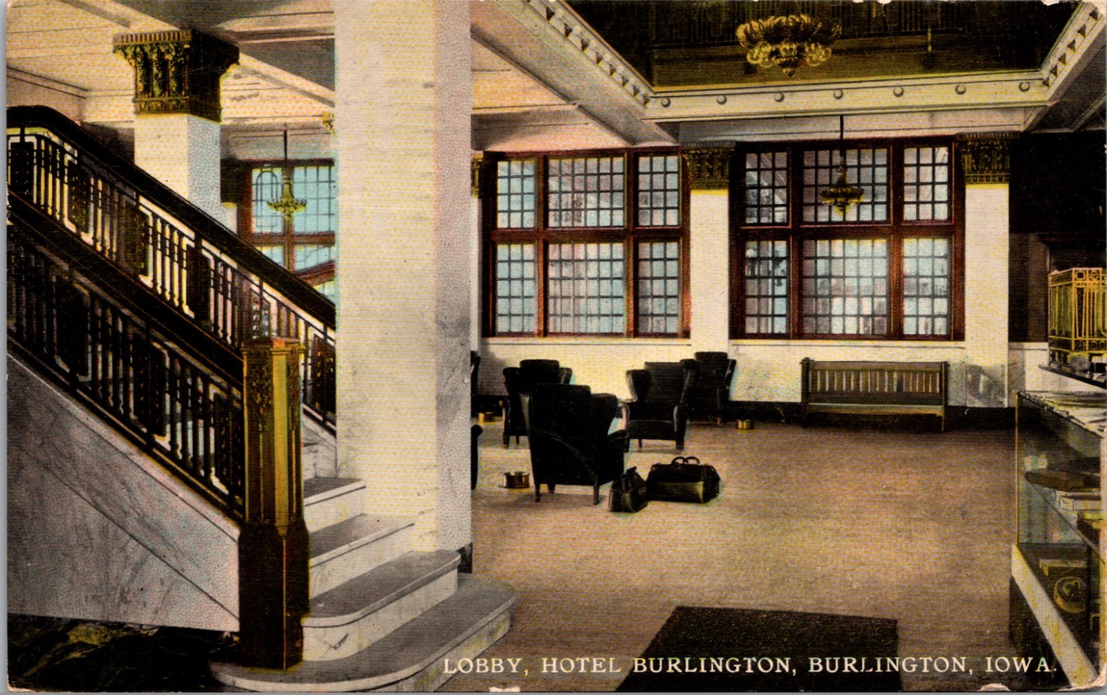 Hotel Burlington Lobby Postcard Burlington Iowa 1911 Knox Linen Era Vintage Hotel Burlington Lobby Postcard Burlington Iowa 1911 Knox Linen Era Vintage