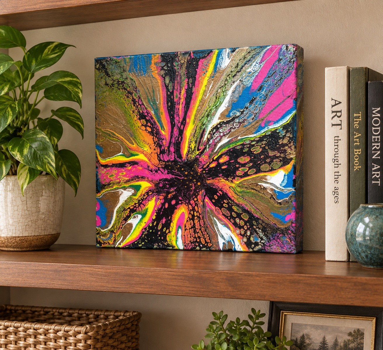Original C. Folkertsma Signed Abstract Acrylic Painting 12x12 Colorful