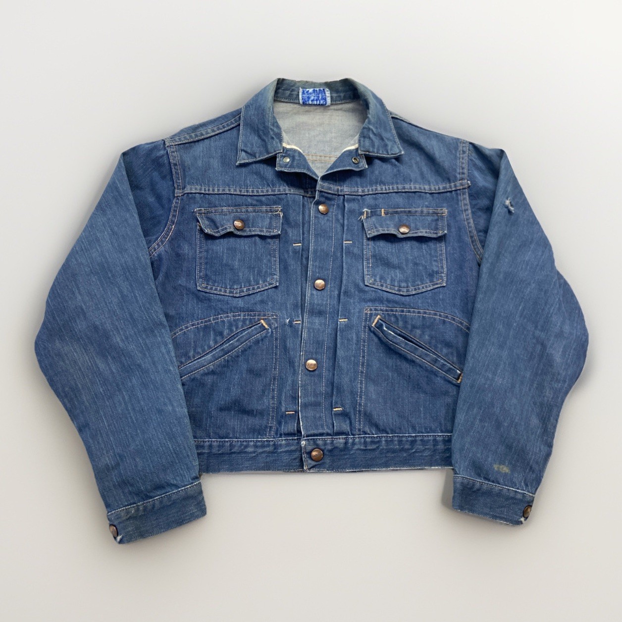 Vintage Roebucks Denim Jacket Mens M Sanforized Selvedge Pleated 60s