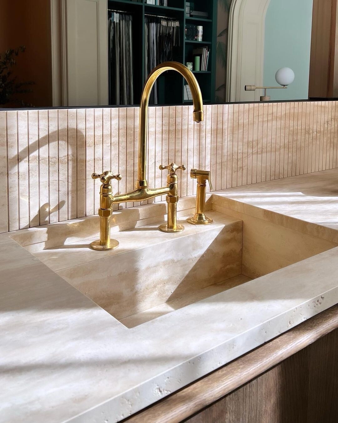 Unlacquered Brass Bridge Faucet, Kitchen Sink Faucet, Antique Brass 8 In Spread