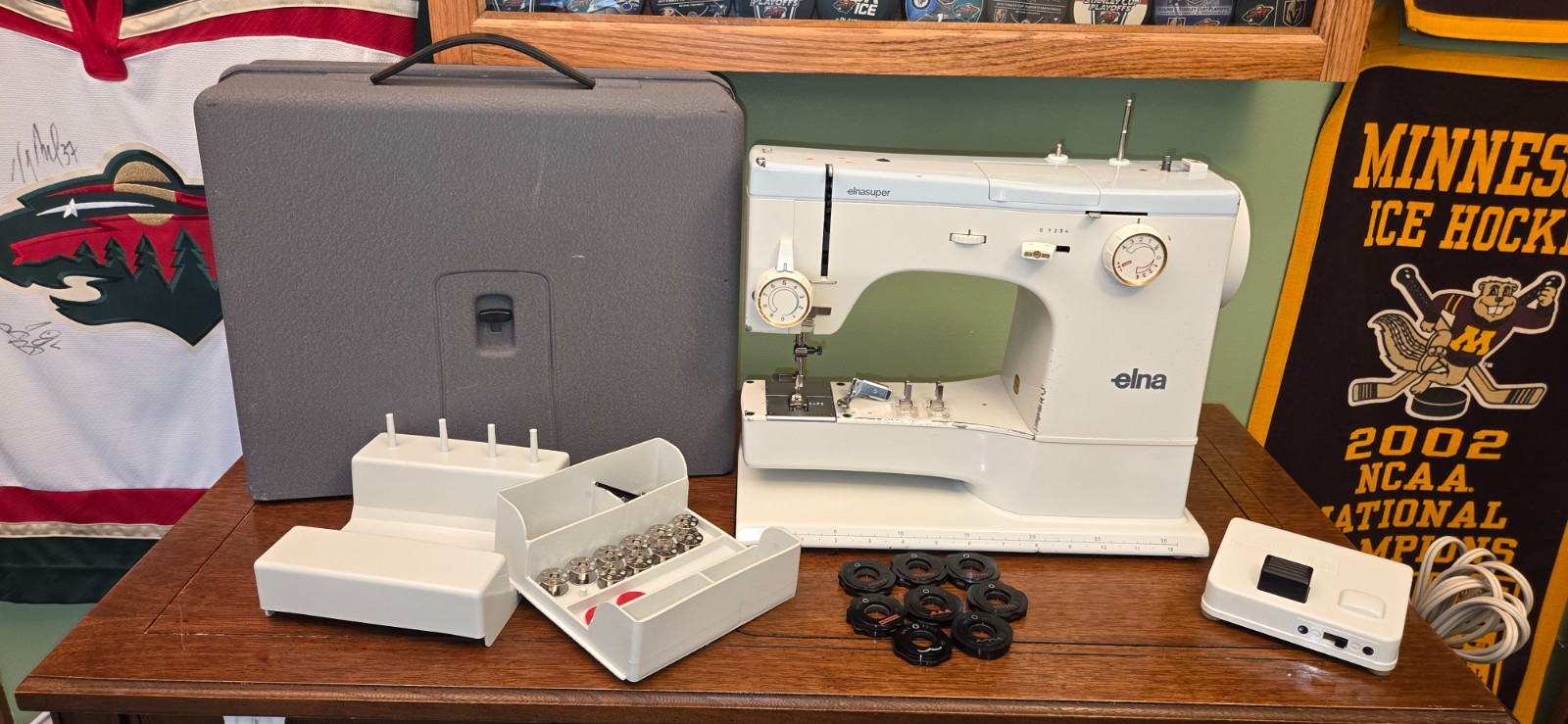Refurbished Vintage Elna Super Sewing Machine with Metal Carrying Case for Sale