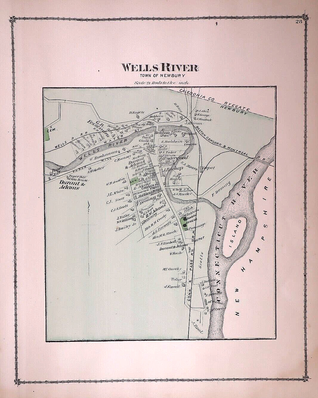 1877 Plat Map ~ WELLS RIVER, ORANGE Co., VERMONT (12x15)-#004