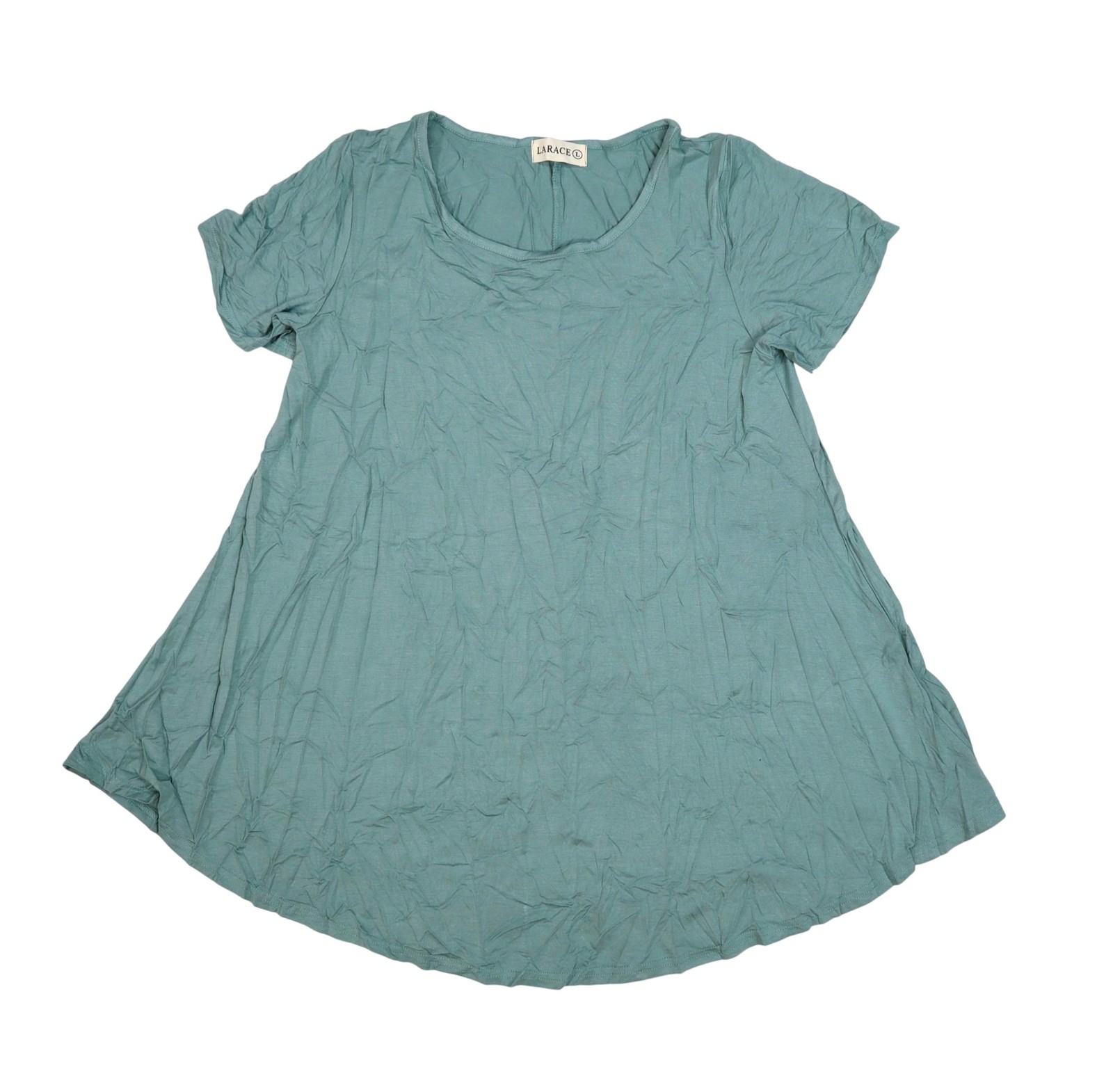 LARACE Shirt Womens Large Green Short Sleeve Swing Tunic Top Rayon Stretch
