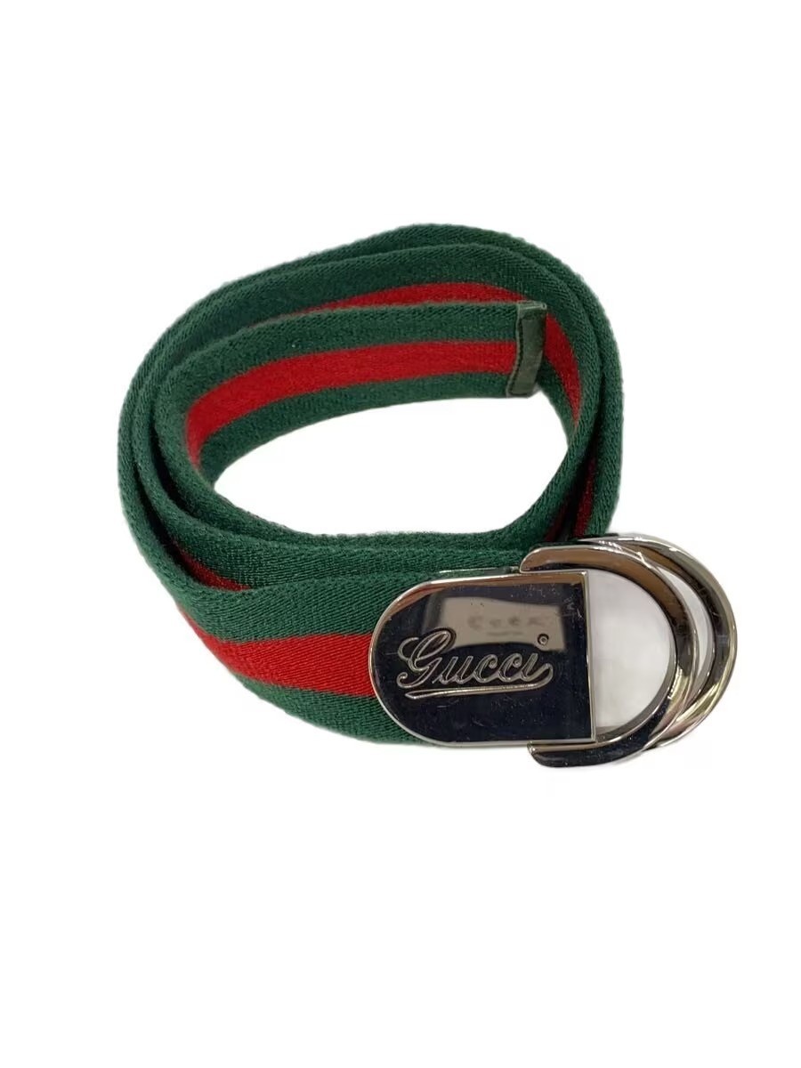 Old GUCCI Logos Web Stripe Belt Green Red Silver Canvas Italy Authentic