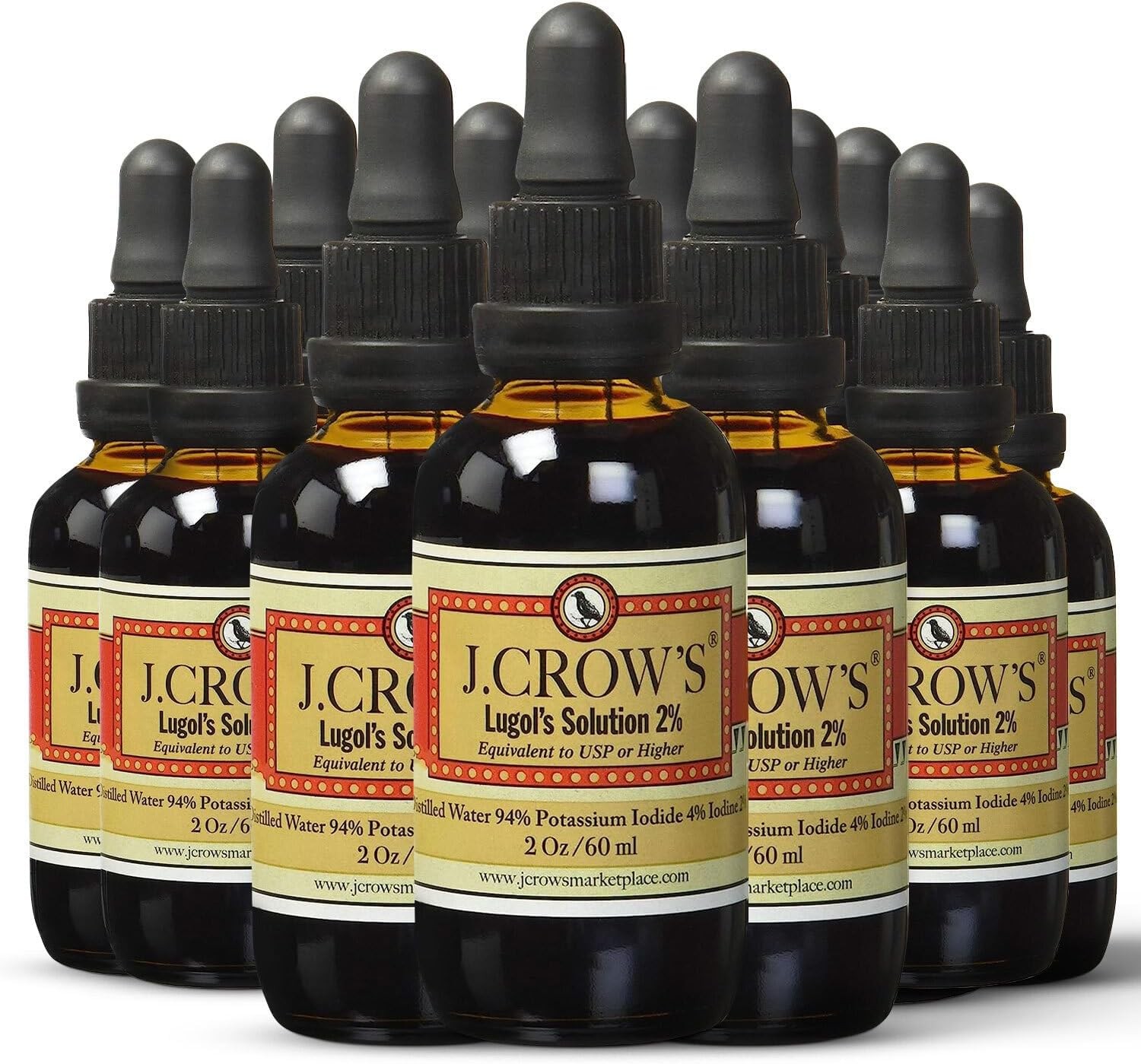 J.CROW\'S Lugol\'s Solution of Iodine 2% 2 oz (12 Bottles)