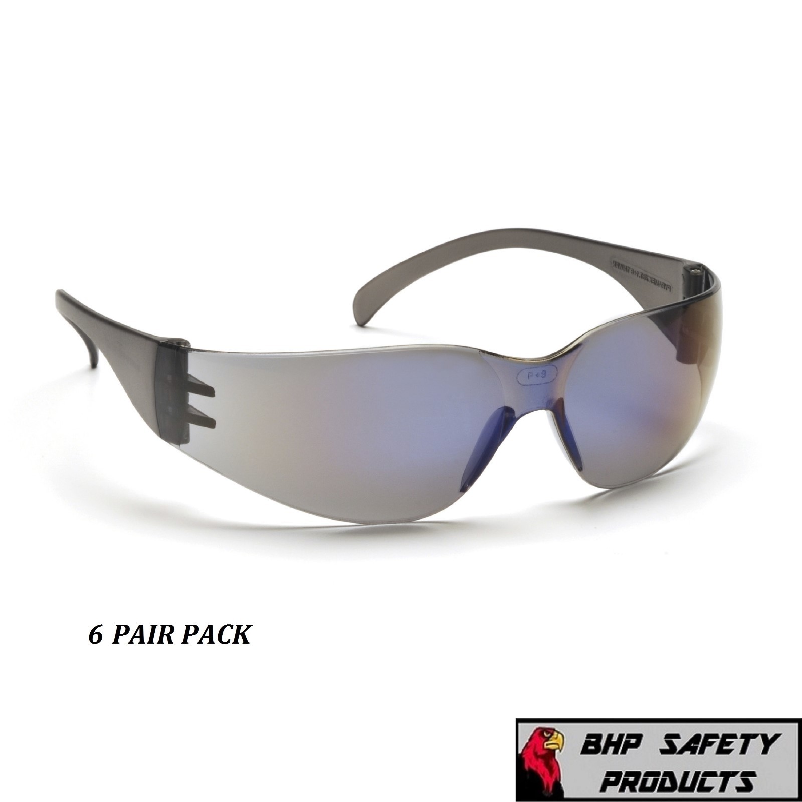 (6 PAIR) PYRAMEX INTRUDER SAFETY GLASSES BLUE MIRROR LENS SUNGLASSES S4175S