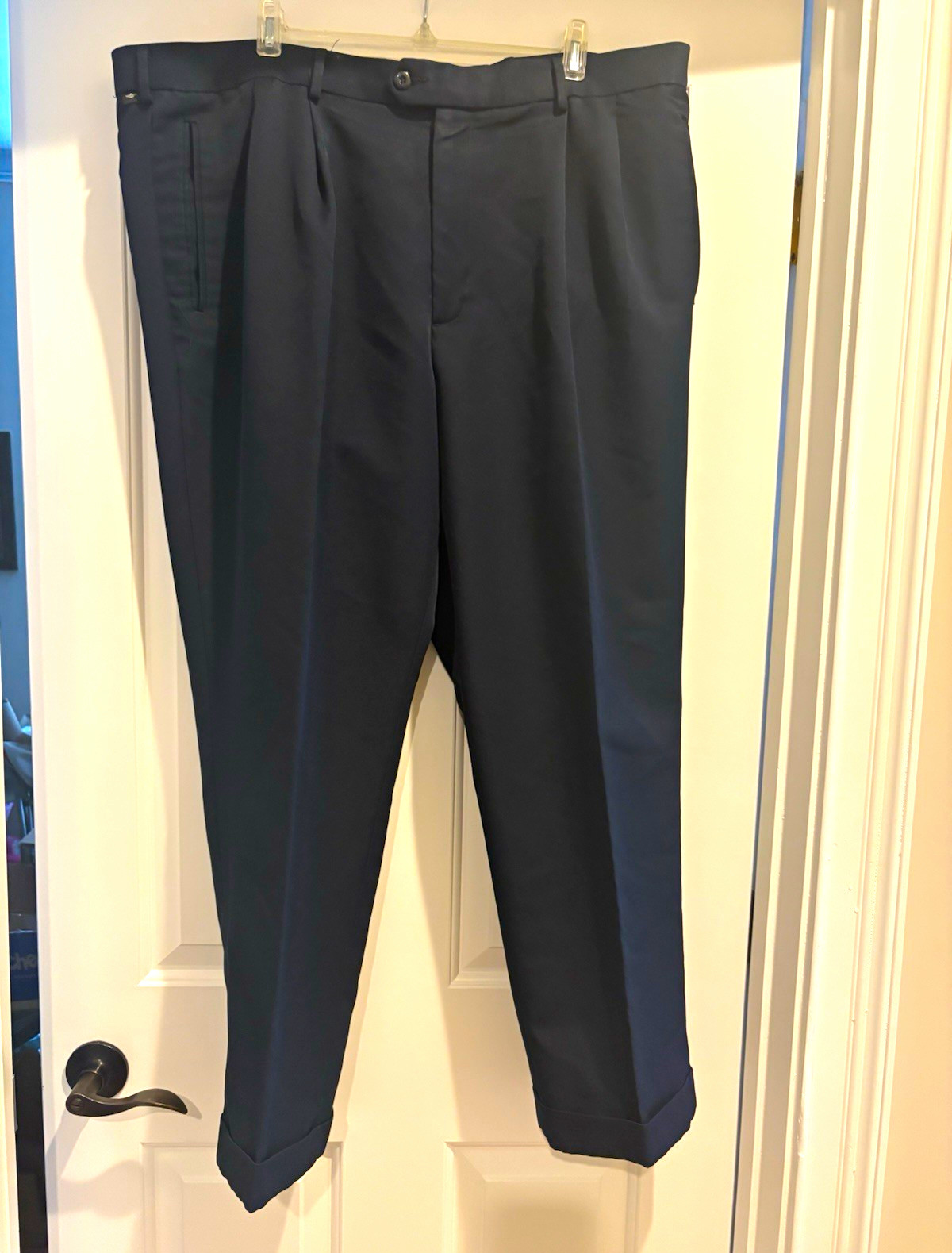 Dockers Premium Men’s Navy Dress Pants 44 X 30Flat Front Classic Straight Cuffed