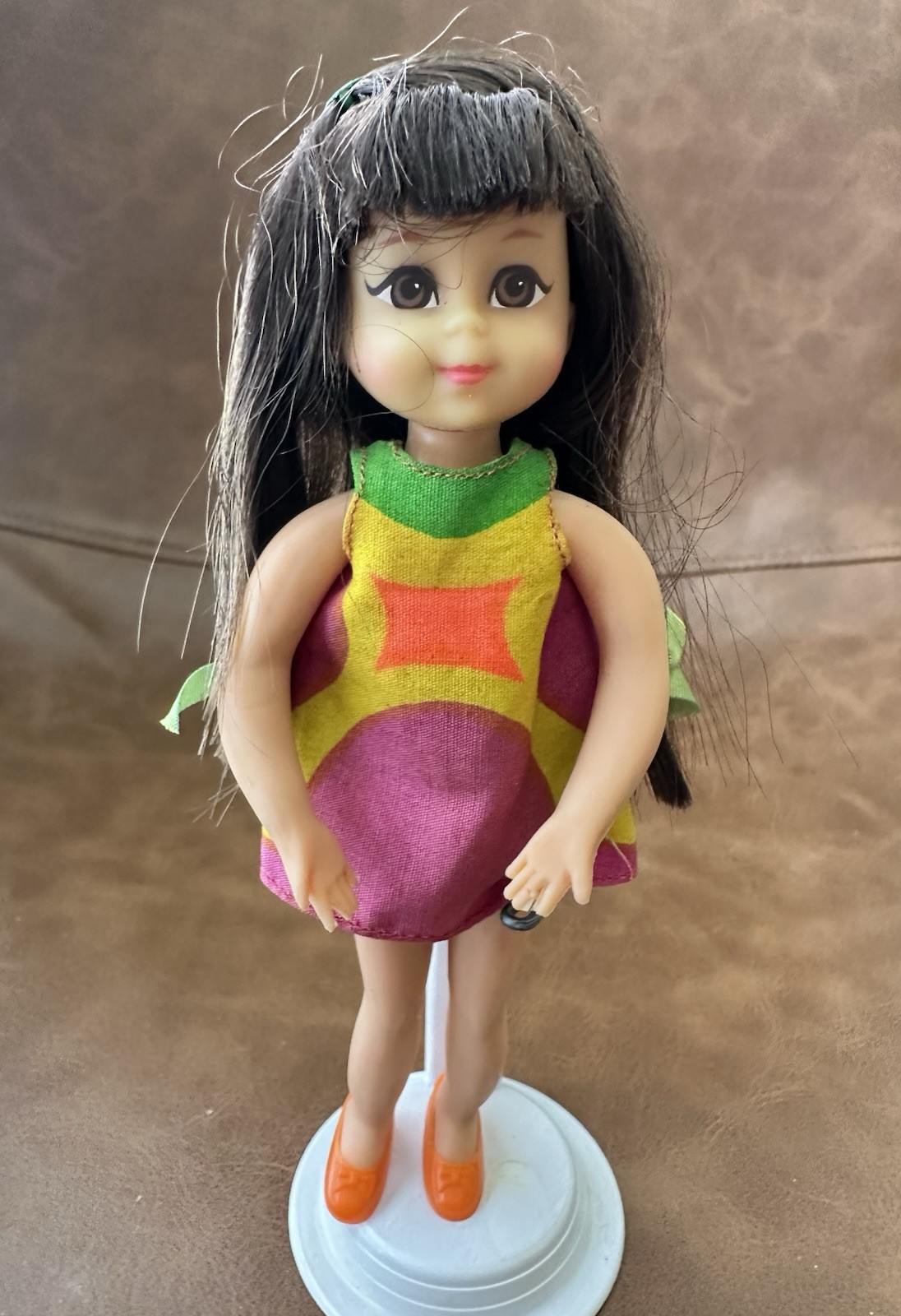 Vintage 1969 Brunette Chris Tutti Barbie Doll In Orig Outfit , Hair Clip & Bows