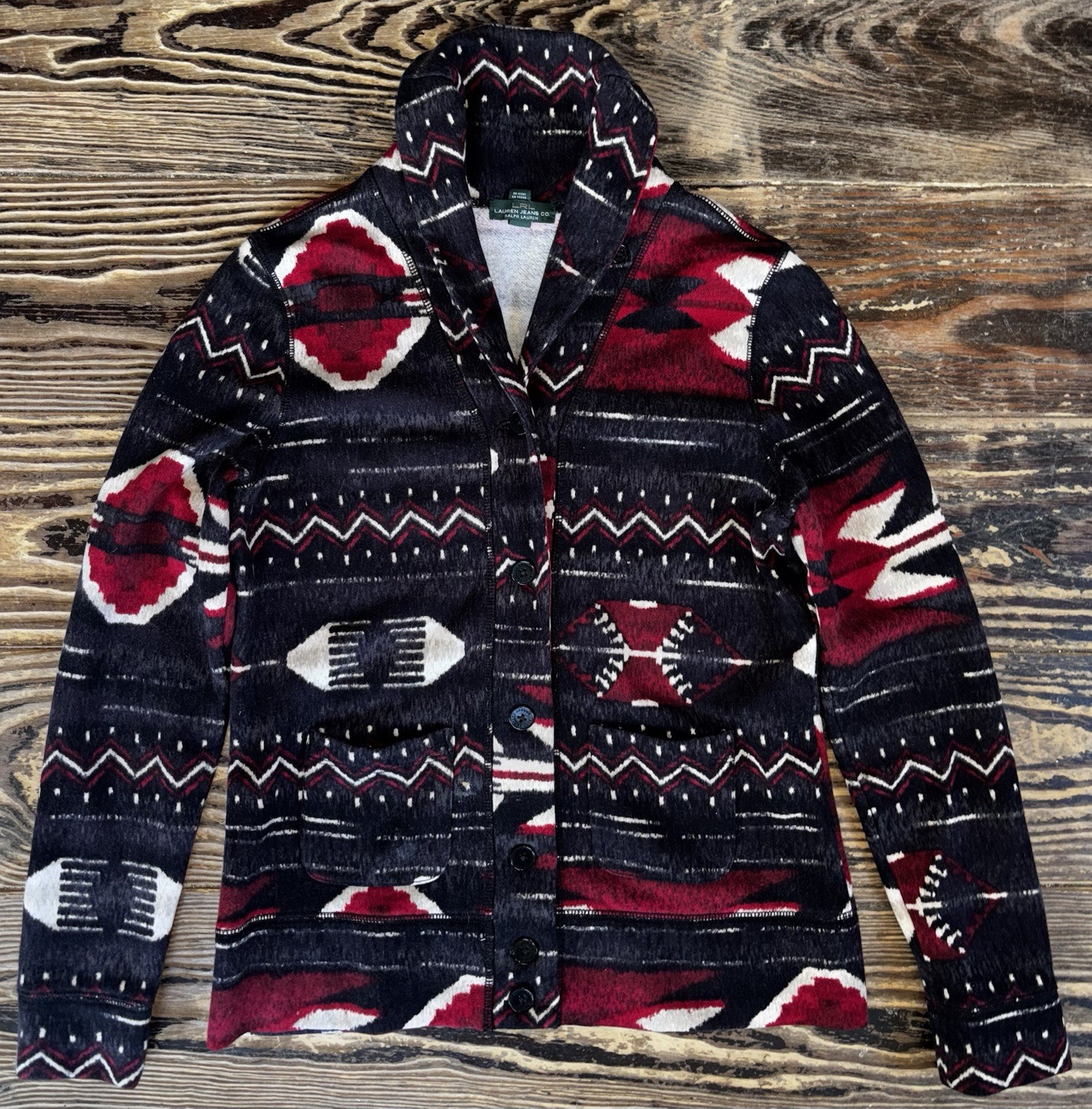 Lauren Ralph Lauren Women\'s Aztec Southwestern Jacket Red Black White Button M
