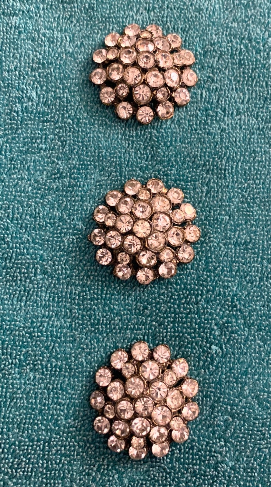 3 large Vintage bejeweled buttons - brass and crystal - 1.5 inches 3 large Vintage bejeweled buttons - brass and crystal - 1.5 inches