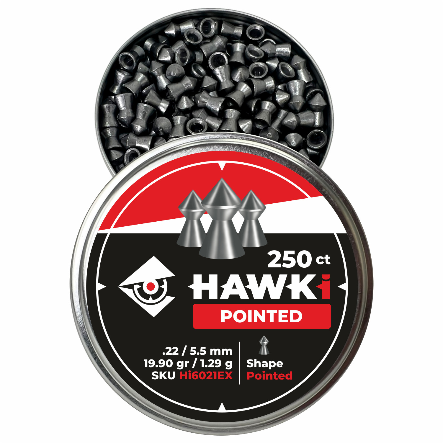 Hawki Airgun Pellets .22 / 5.5 mm Caliber 19.90gr/1.29 g 250 ct Hi6021EX Pointed