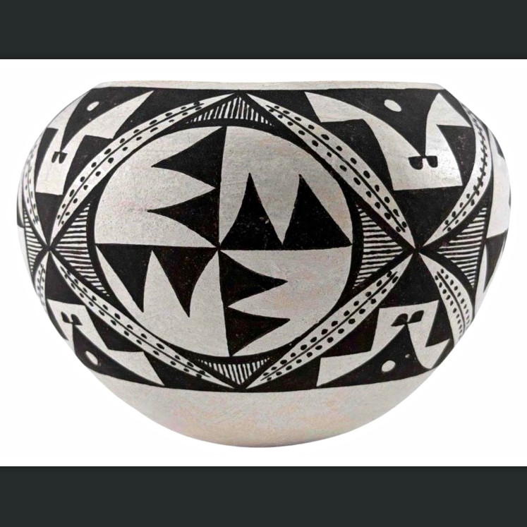 Acoma Black/White Geometric Pottery Vase Hand Painted Signed Marie Torivio