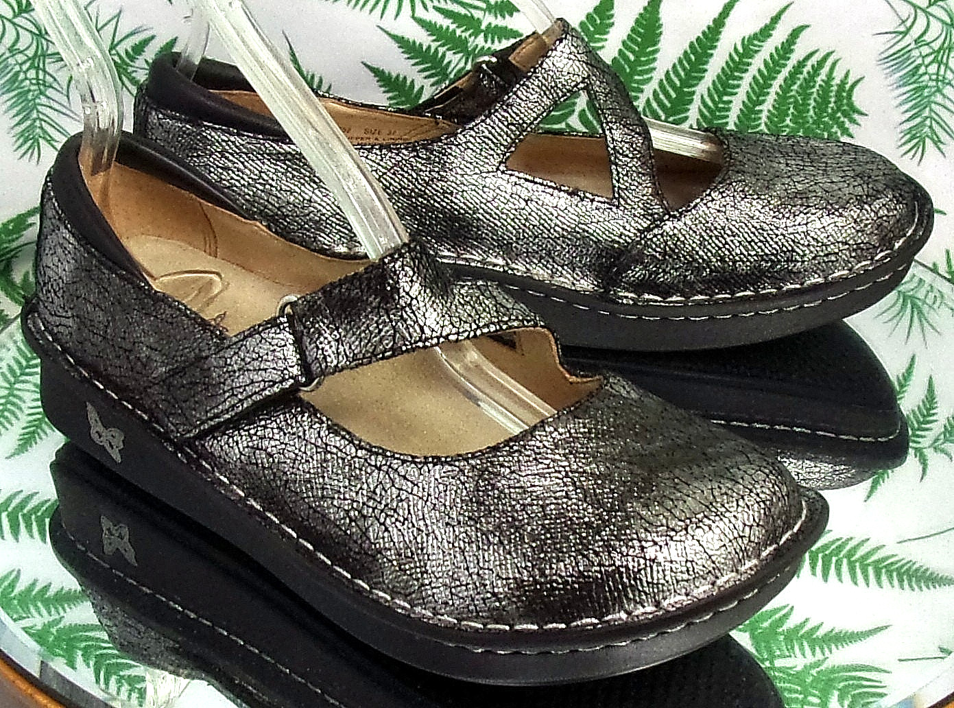 ALEGRIA JILL OYNX CRACKLE LEATHER MARY JANES SLIP ONS SHOES US WOMENS SZ 7 EU 37