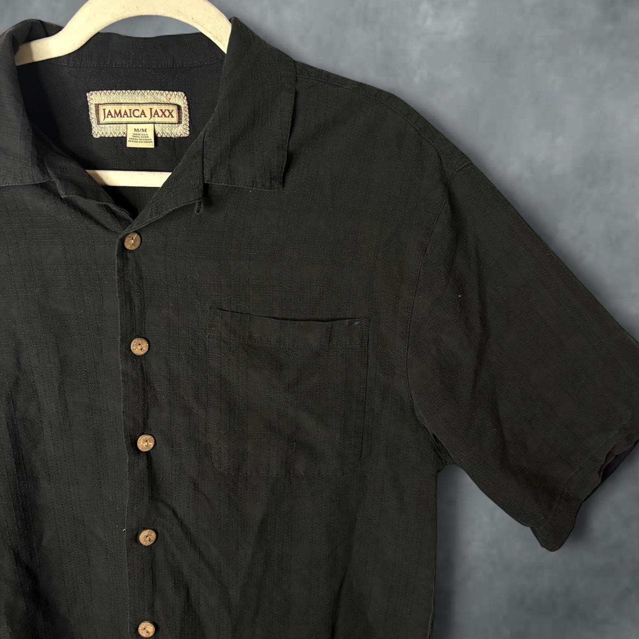 Jamaica Jaxx 100% Silk Shirt Men’s Medium Black Camp Collar Textured Jamaica Jaxx 100% Silk Shirt Men’s Medium Black Camp Collar Textured