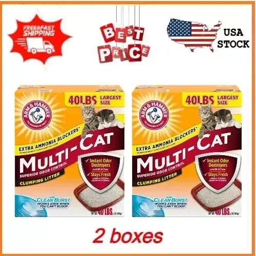 2 x Arm & Hammer Multi-Cat Superior Odor Control Burst Clumping Litter, 40-lb