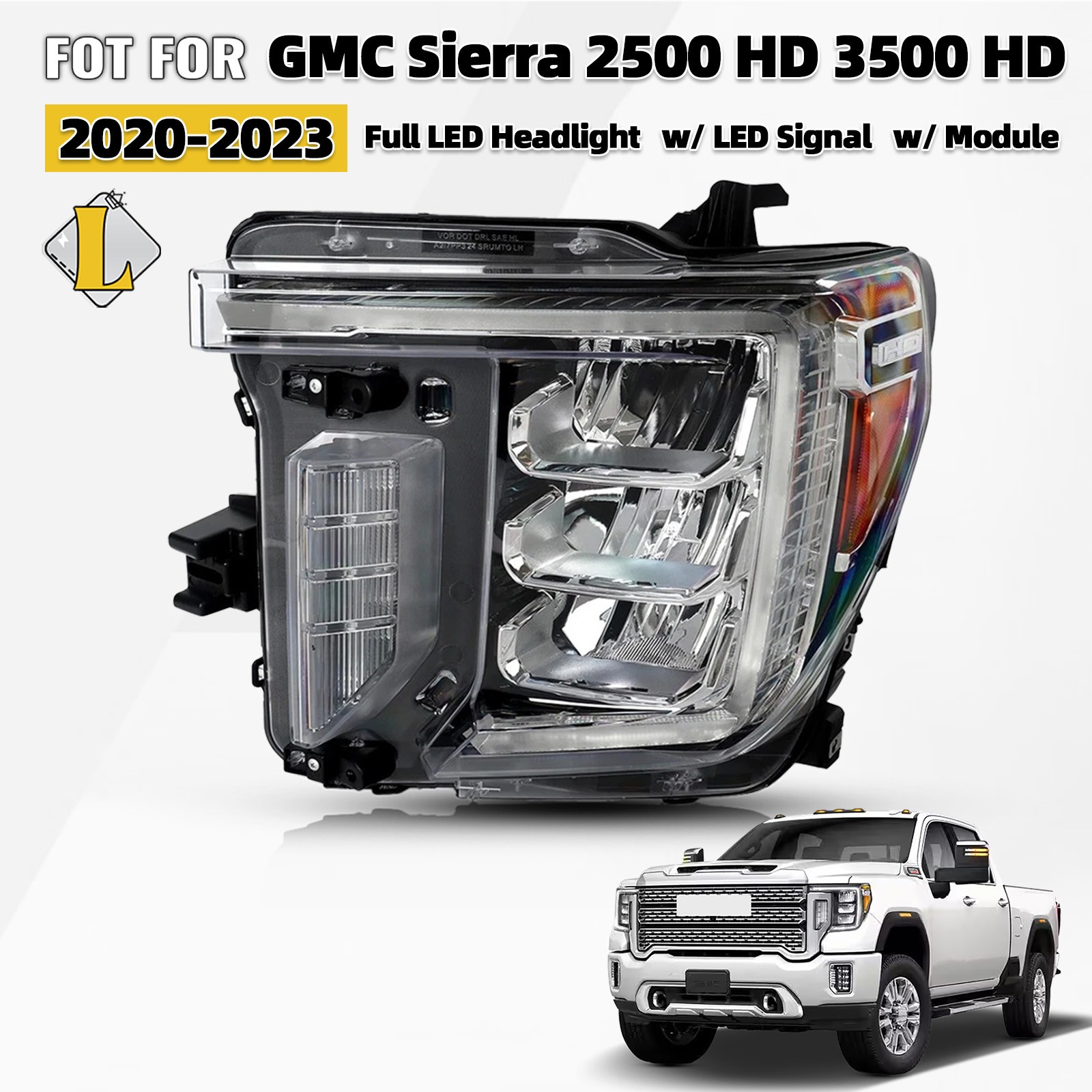 For 2020-2023 GMC Sierra 2500 HD Headlight w/ LED Signal Light Left Driver Side