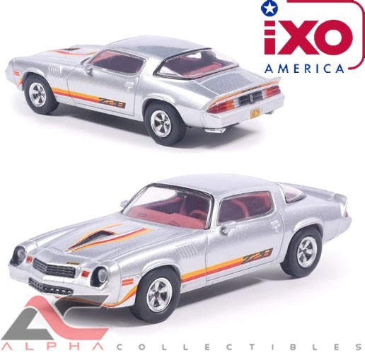 IXO IA64024 1:64 1979 CHEVROLET CAMARO Z/28 (SILVER WITH ORANGE STRIPES)