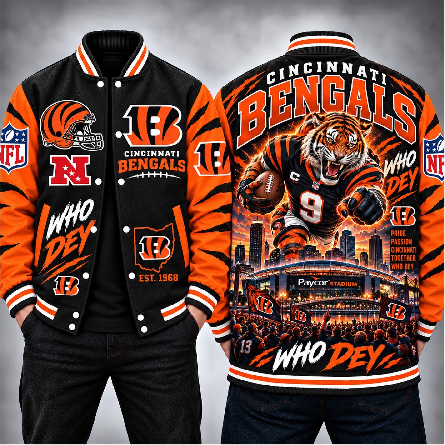 Cincinnati Bengals Football Baseball Jacket - Who Dey Jacket