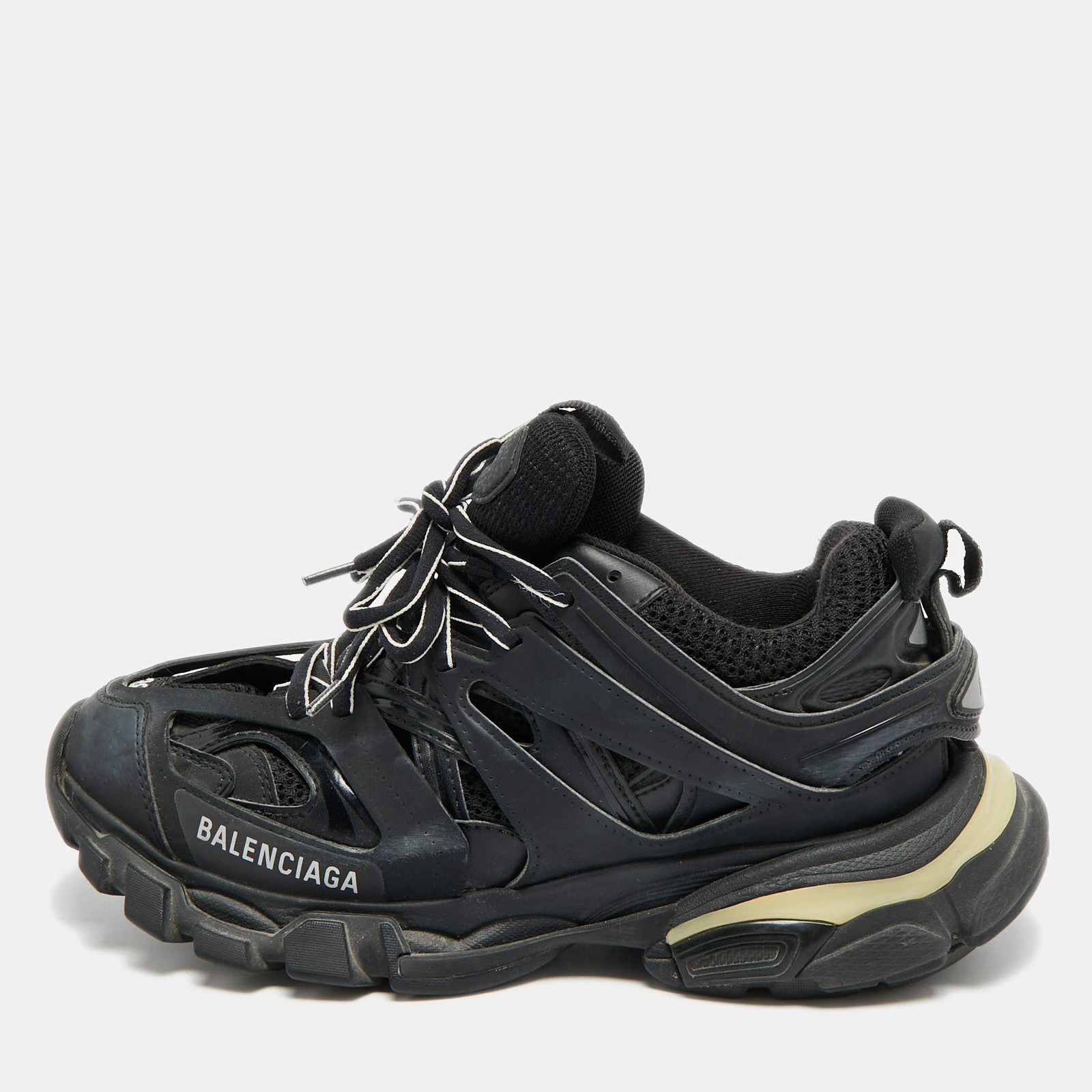 Balenciaga Track Size 38 Black Faux Leather and Mesh Low Top Sneakers