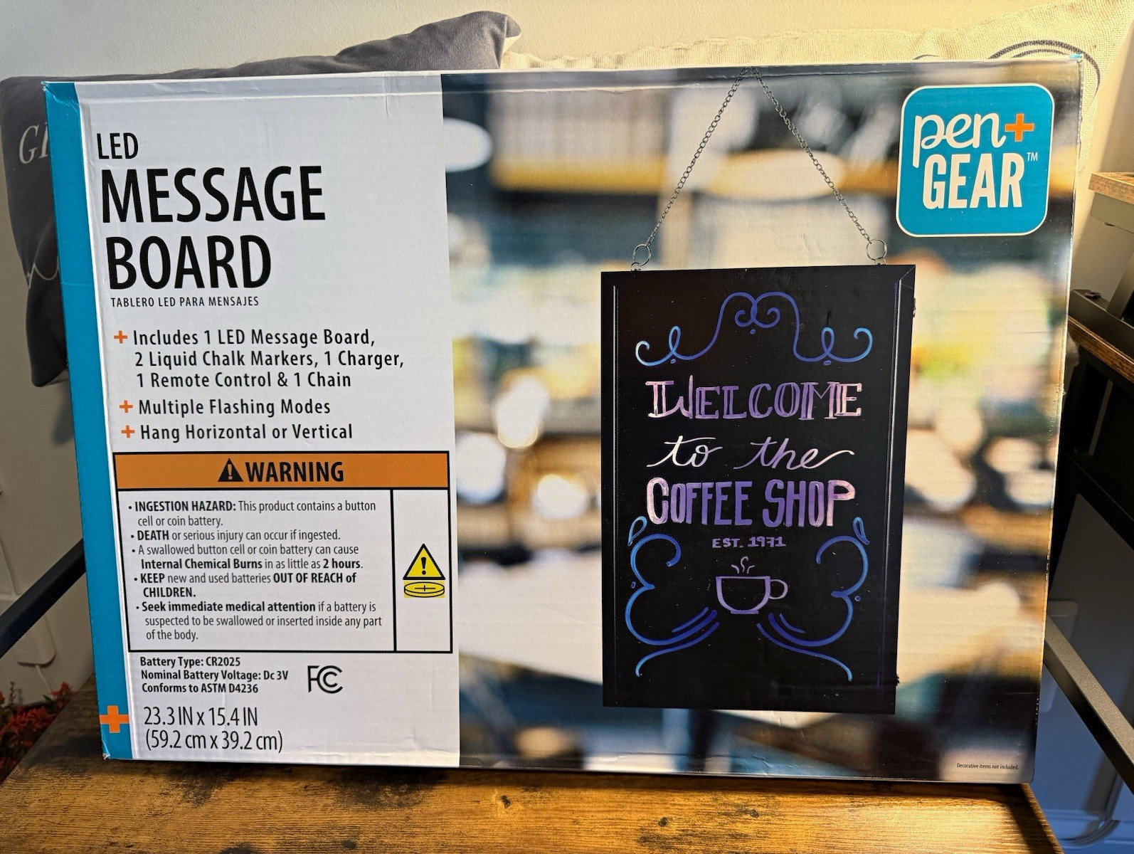 Pen+Gear LED Message Board Hanging Wall-Mount Rectangle Black w/Remote