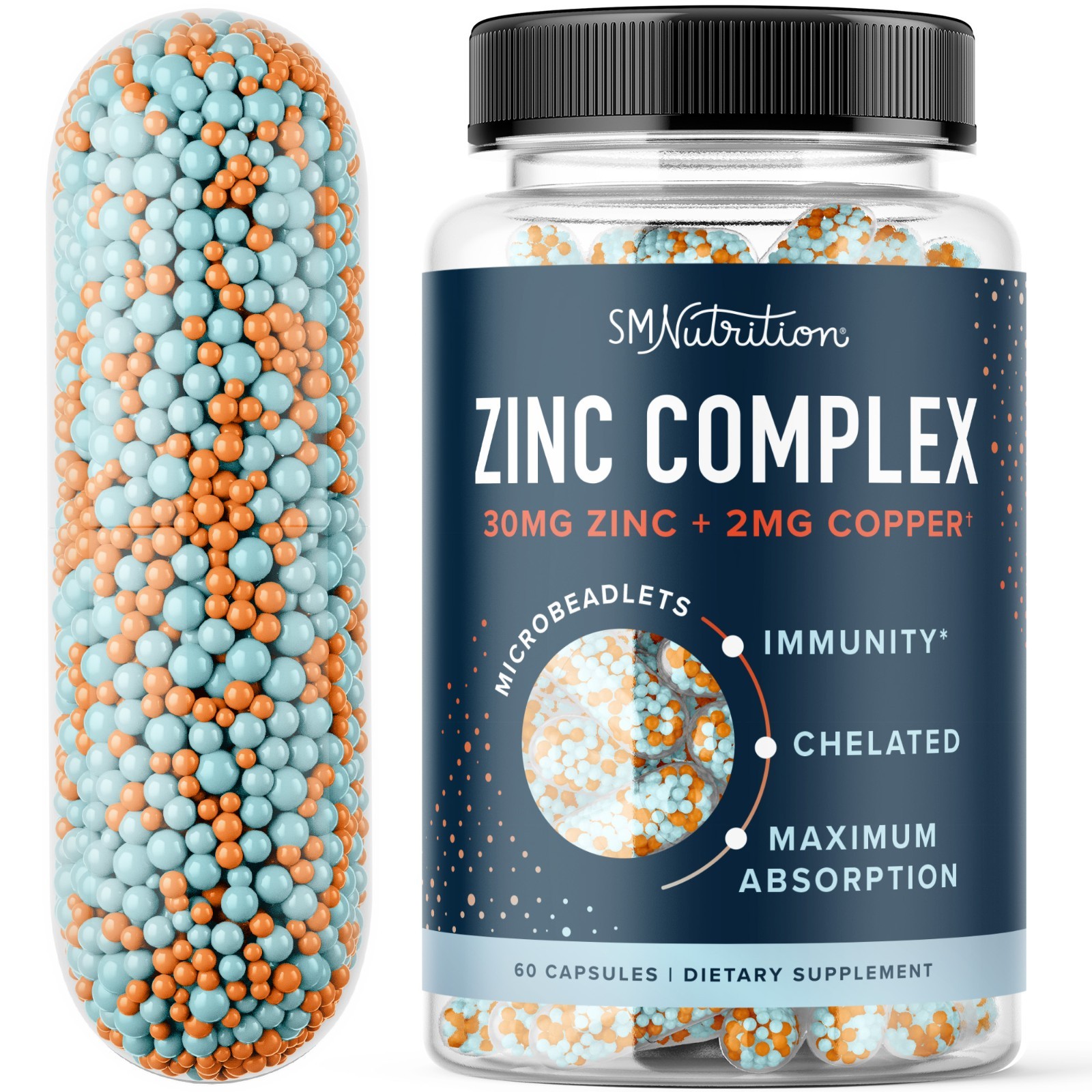SM Nutrition Zinc Supplement Microbeadlets for Immune & Acne Support, 60 ct