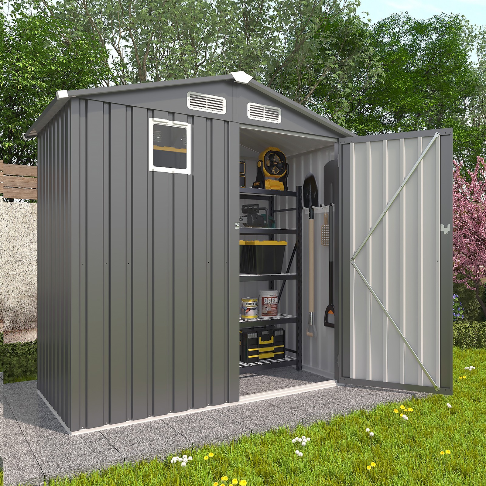 6x3.6 FT Metal Lean To Shed with Window & Lockable Door, Outdoor Storage Shed