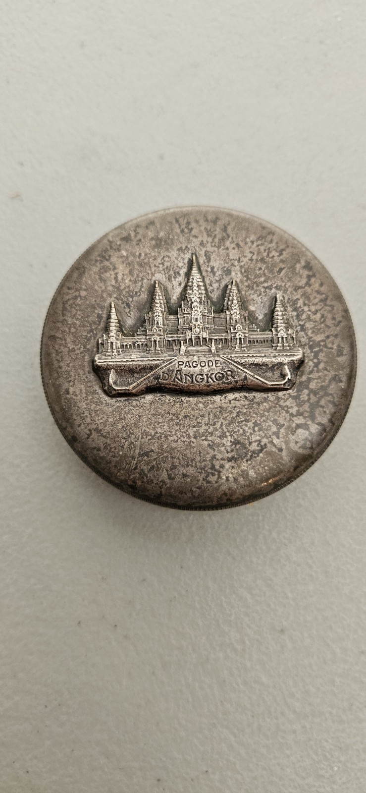 Vintage French Colonial Exposition Pagode D'Angkor Metal Pill Box Trinket 1931
