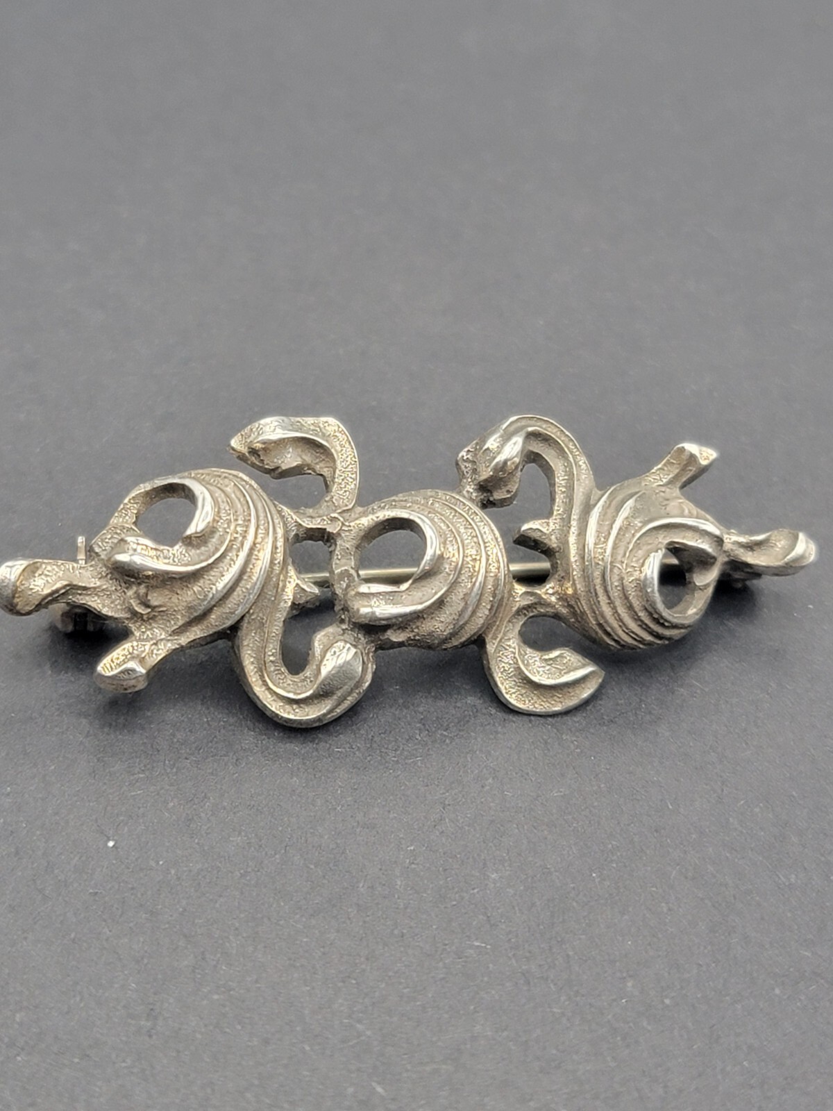 Antique Biedermeier German Silver Brooch Scroll Floral Ornate Victorian Pin