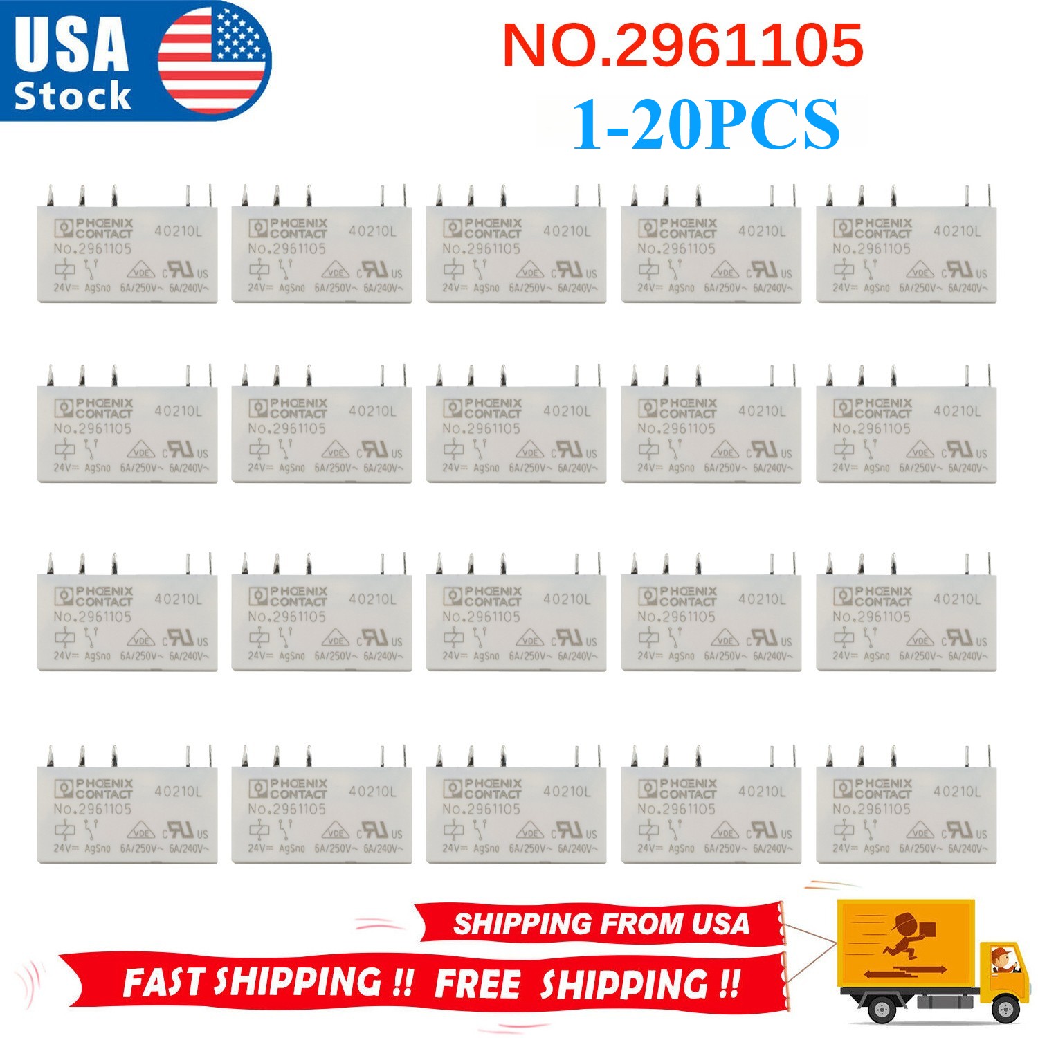 Lots of 24VDC 6A 250VAC 5-Pin For No.2961105 Phoenix Contact Power Relay Lots of 24VDC 6A 250VAC 5-Pin For No.2961105 Phoenix Contact Power Relay