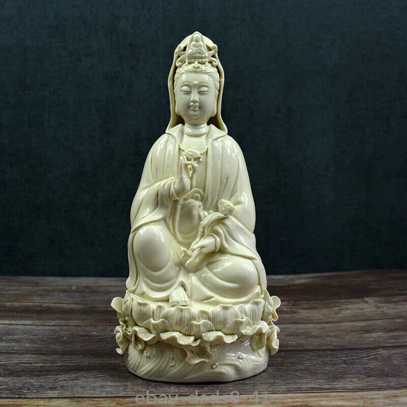 Chinese Dehua Porcelain Lotus Kwan-yin Guan Yin Boddhisattva Goddess Statue