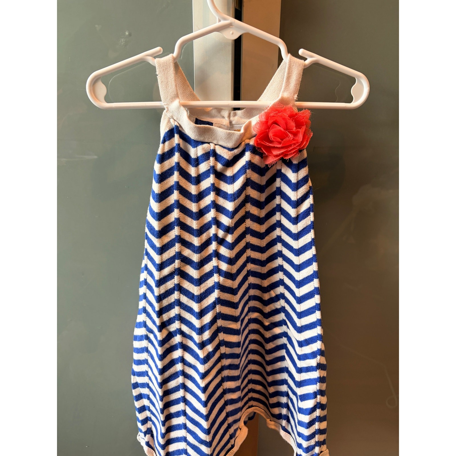 Gymboree Girls Navy Chevron Stripe Sundress Coral Flower Size M 7-8 Gymboree Girls Navy Chevron Stripe Sundress Coral Flower Size M 7-8