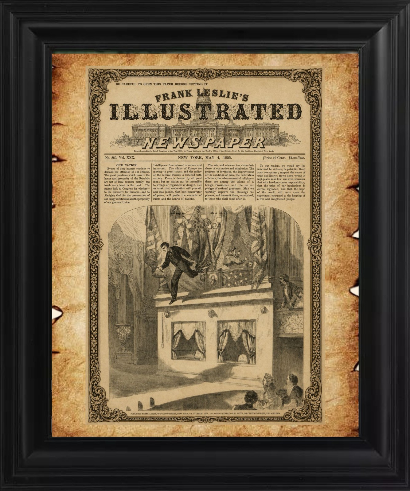 PRESIDENT ABRAHAM LINCOLN ASSASSINATION 1865 THE MURDERER LEAPING UPON THE STAGE PRESIDENT ABRAHAM LINCOLN ASSASSINATION 1865 THE MURDERER LEAPING UPON THE STAGE