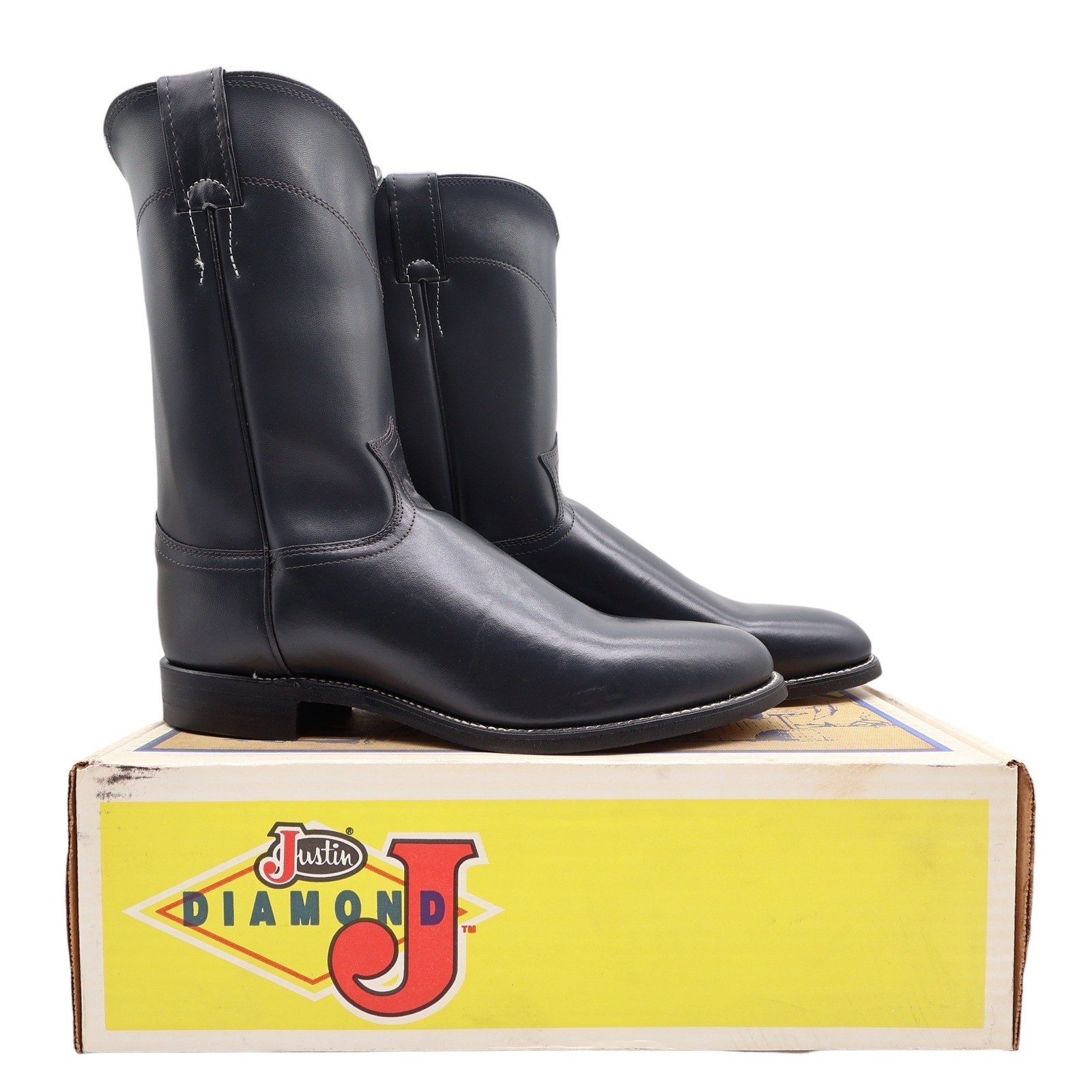 Justin Vintage 80s Western Boots Mens 9D Grey Leather Roper 3025M NIB