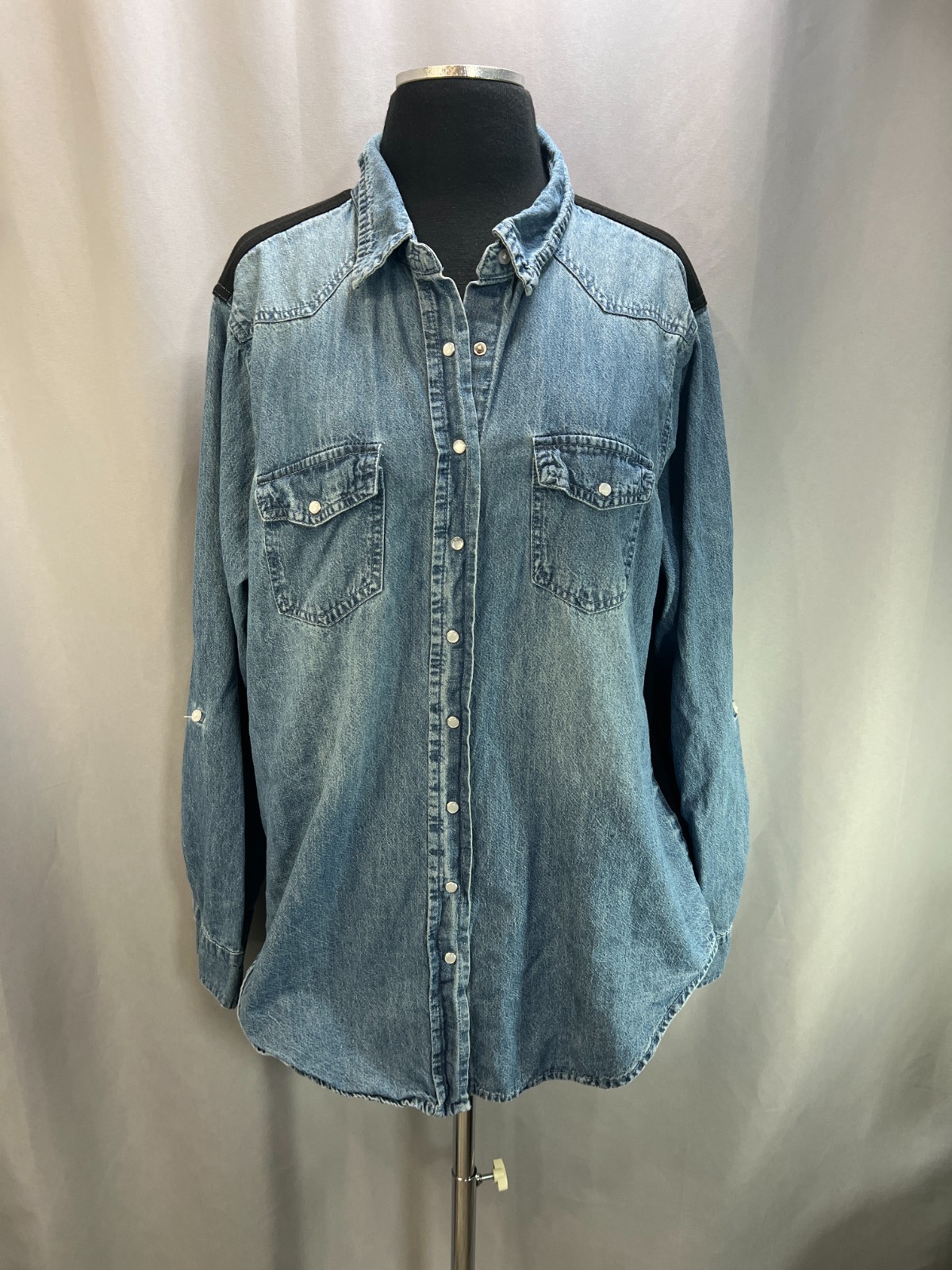Highway jeans Western Denim Shirt Womens 2X Blue Cotton Two Front Flap Pockets