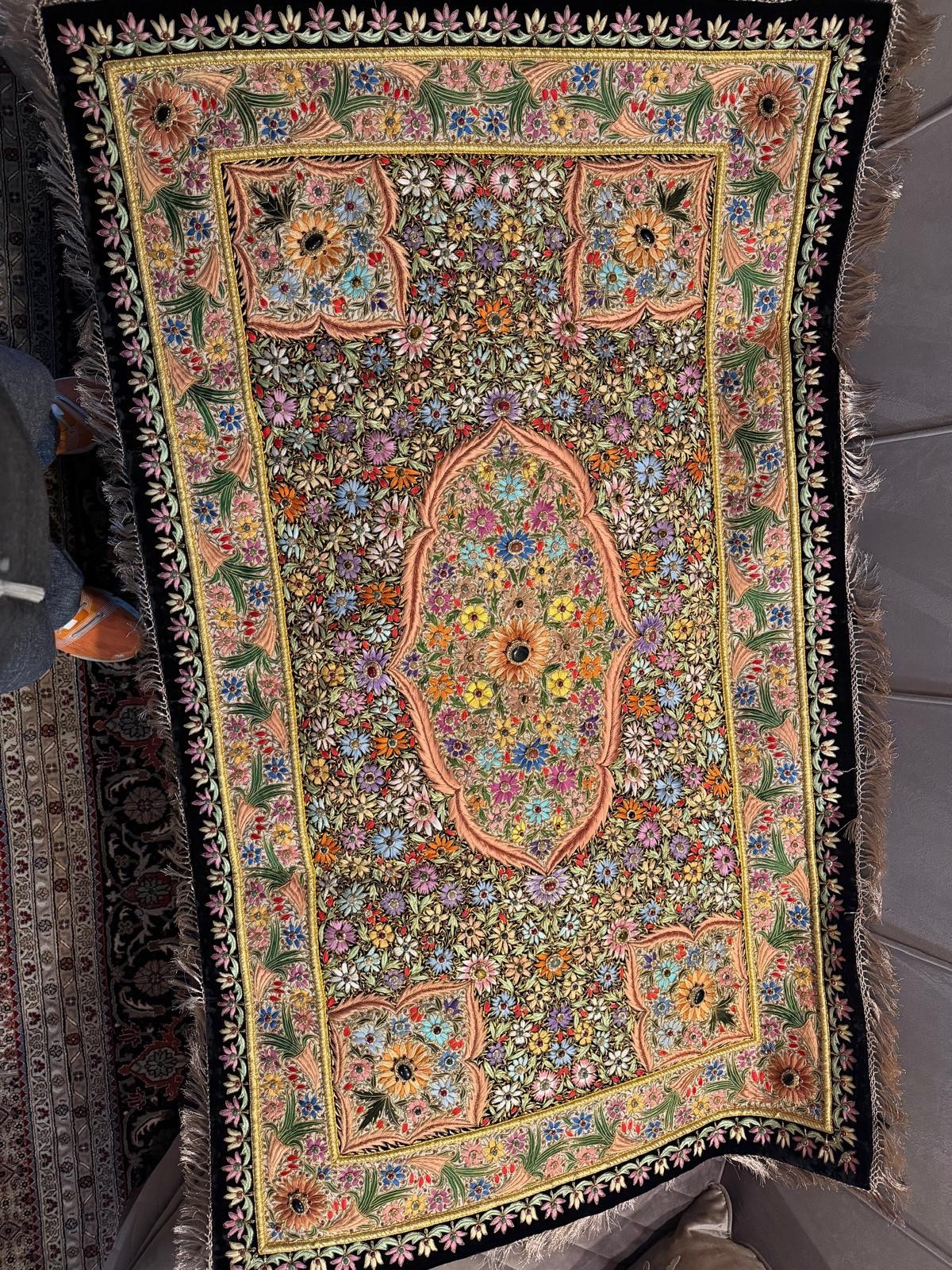Antique Indian Gem Stone Tapestry Rug, 5ft X 3ft Antique Indian Gem Stone Tapestry Rug, 5ft X 3ft