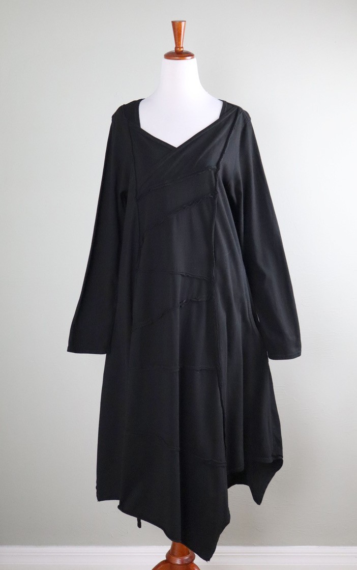 CYNTHIA ASHBY NWT $215 Lagenlook Rio Solid Black Midi Tee Dress Size Small