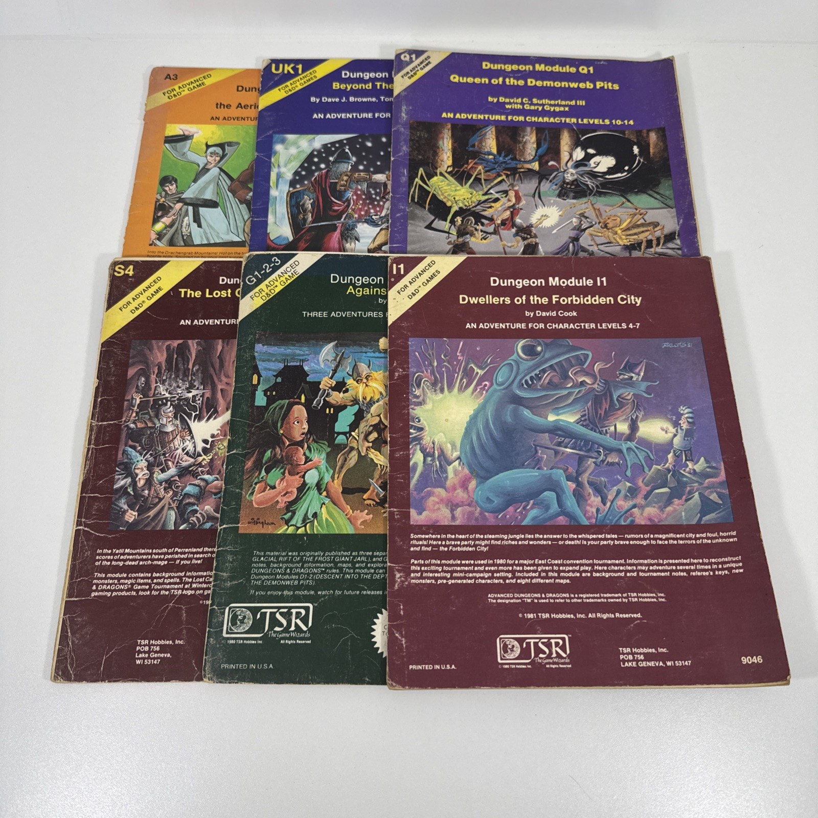 Lot of 6 Dungeons & Dragons Modules 1980\'s I1 G1-2-3 S4 Q1 UK1 A3 Rough Cond.