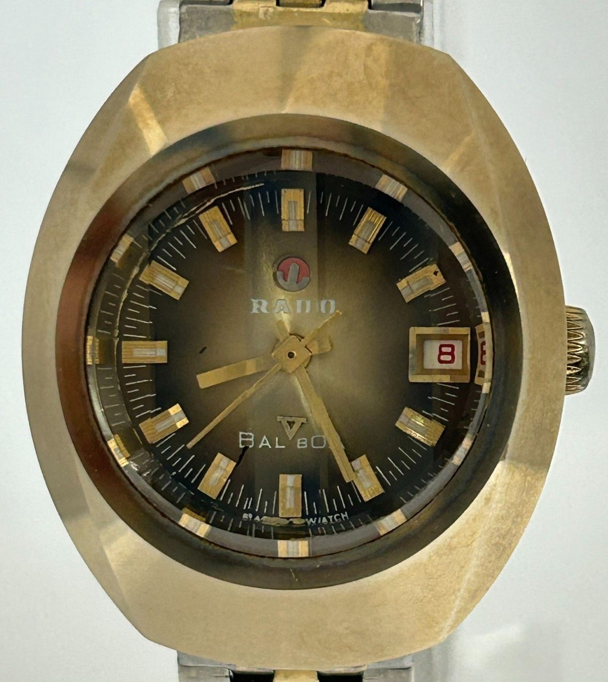 RADO Balboa V Vintage Automatic Watch Date Cut Glass Brown Dial Gold Tone