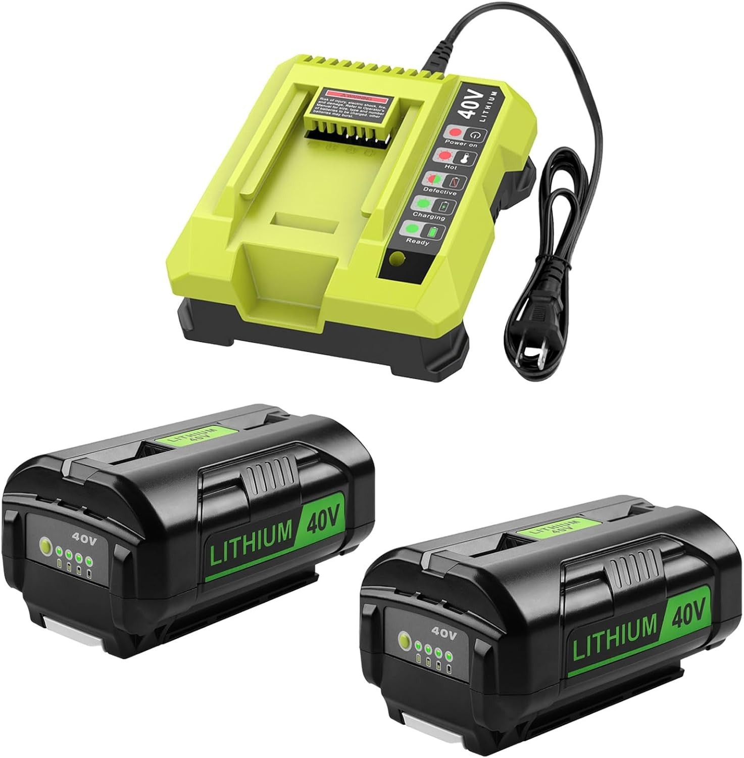 2Pack 6.5Ah Replace For Ryobi 40V Lithium OP40602 Battery and Fast Charger OP401