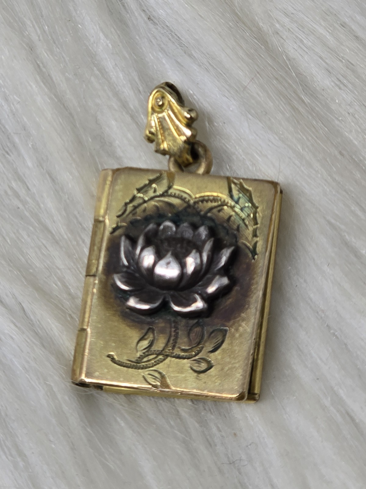 Antique Vintage 12K Gold Filled Book Locket Sterling Flower