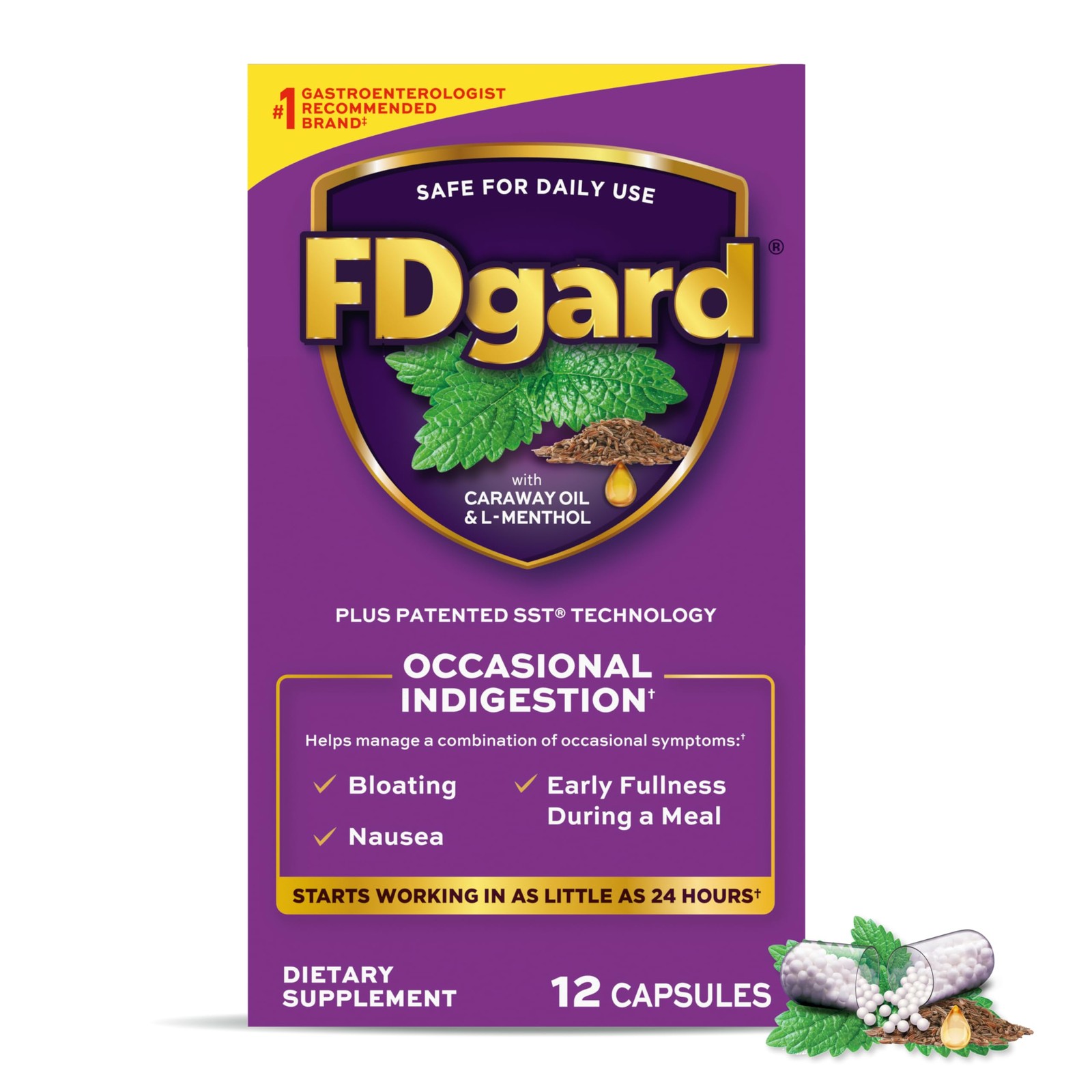 FDgard Gut Health Supplement Indigestion Nausea Bloating 12 Capsules