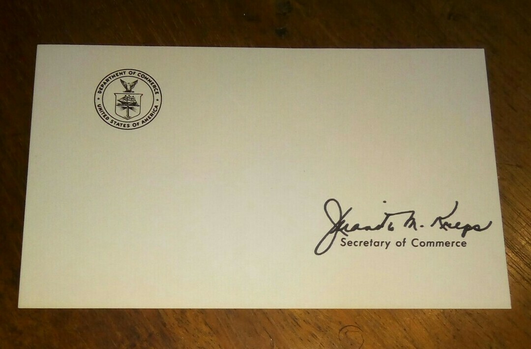 Secretary Juanita M. Kreps Signed Official Department of Commerce Card