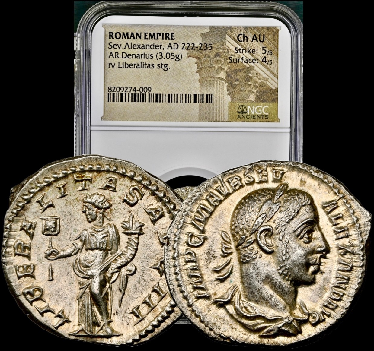 Bold 222-235 AD Severus Alexander Ancient Roman Silver Denarius NGC Choice AU