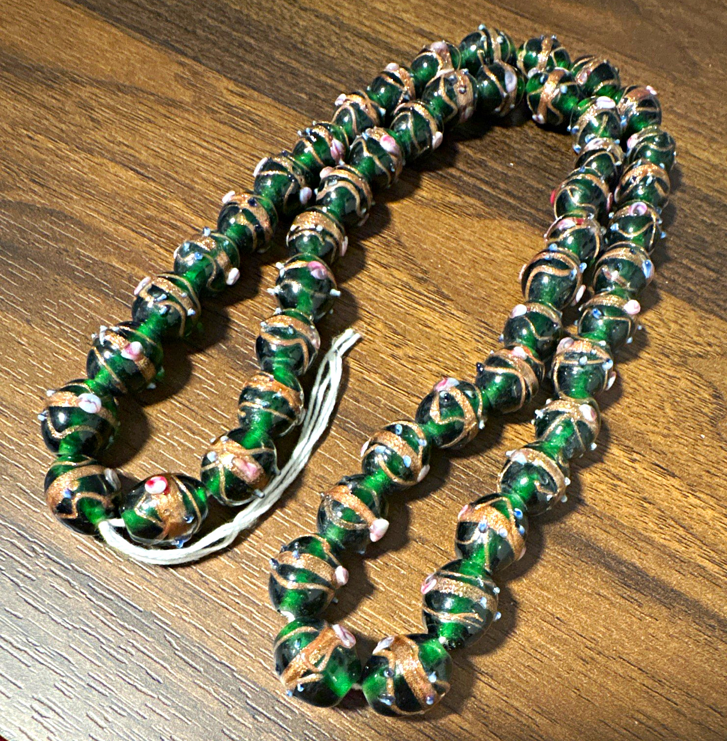 Vintage Aventurine Glass Fiorato Venetian Wedding Cake Beads 10mm x 15mm 50pcs Vintage Aventurine Glass Fiorato Venetian Wedding Cake Beads 10mm x 15mm 50pcs