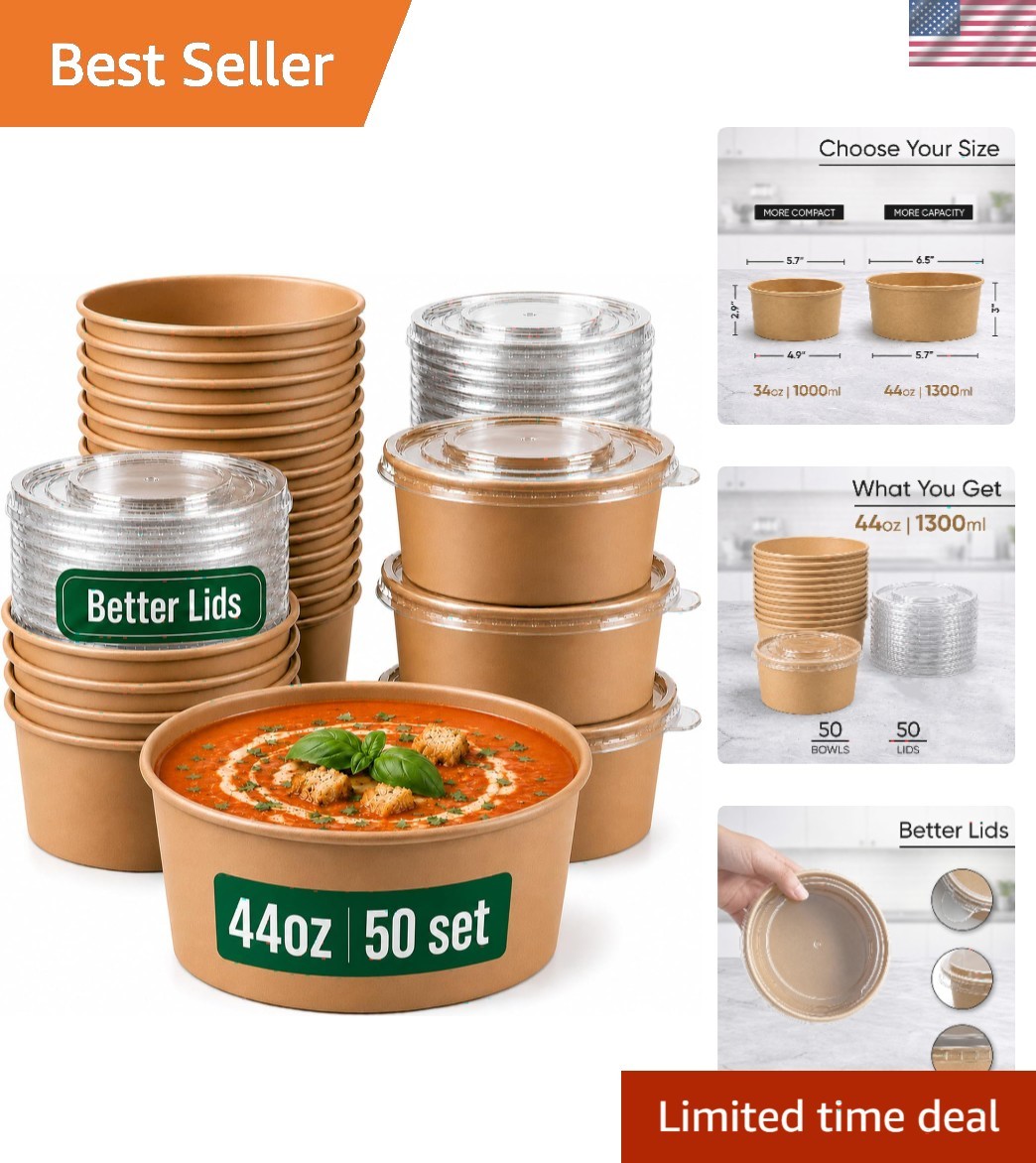 Versatile 44oz Disposable Bowls with Lids - Perfect for Entertaining & Takeout Versatile 44oz Disposable Bowls with Lids - Perfect for Entertaining & Takeout