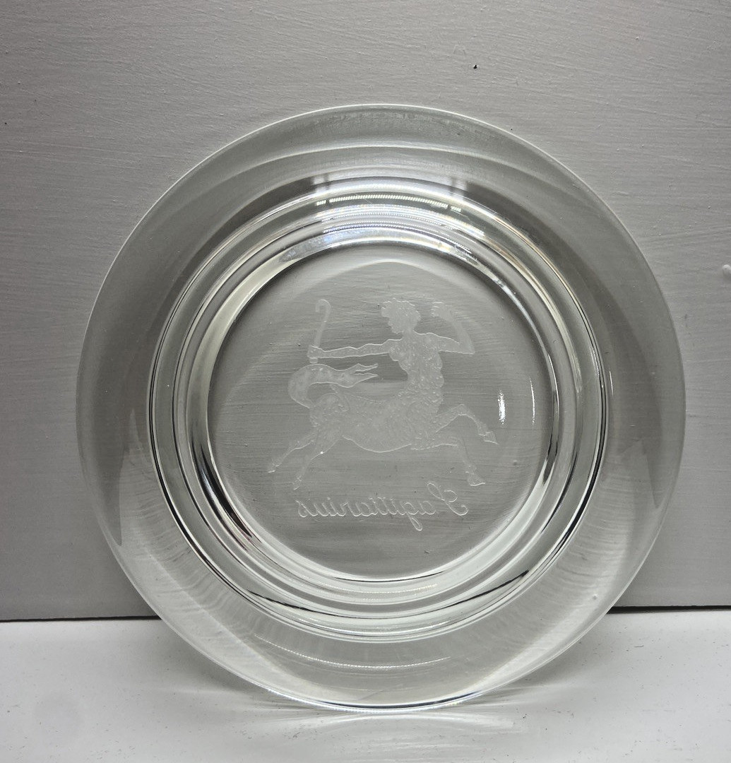 Vtg 70s MCM Viking Zodiac Sagittarius Reverse Etched Intaglio Trinket Candy Dish