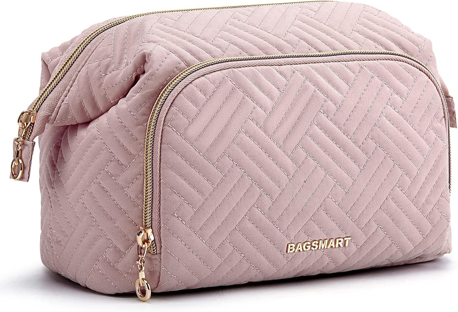 Wide-open Pouch for Women Purse for Toiletries Accessories Brushes Pink,