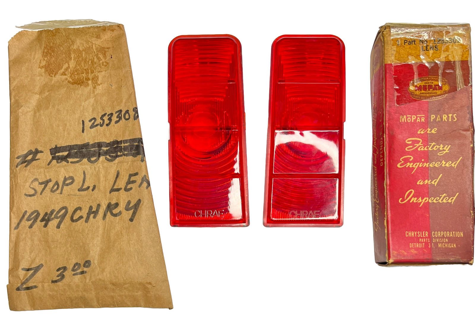 New Old Stock Stop Lamp Red Lenses For 1949 Chrysler Models #1253307 & 1253308