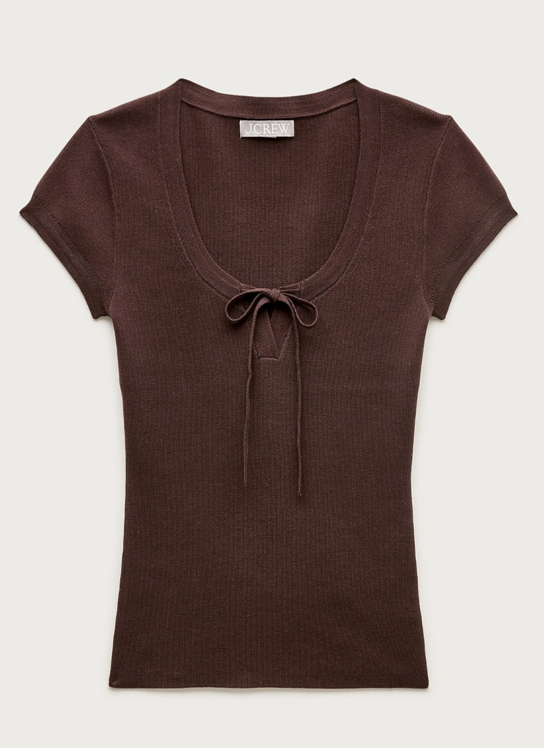 NWT J.Crew Size S Tie-front Short-sleeve Sweater Walnut Brown Knit Top